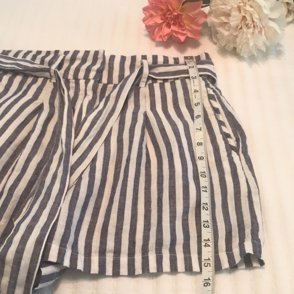 Cynthia Rowley 100% Linen Striped Paper Bag Shorts High Waisted Size 8 - Picture 10 of 11